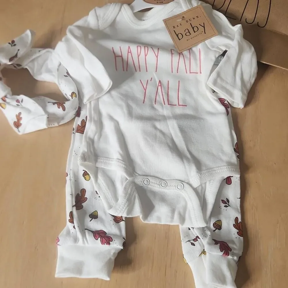 Rae Dunn Happy Fall Y'all baby girl 3 piece outfit 0-3 months